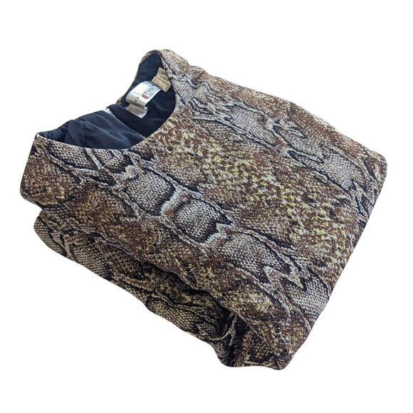 VICTORIA BECKHAM Brown Snake Jacquard Sheath Midi Dress Cap Sleeve Sz UK 8/US 4 - Picture 10 of 10